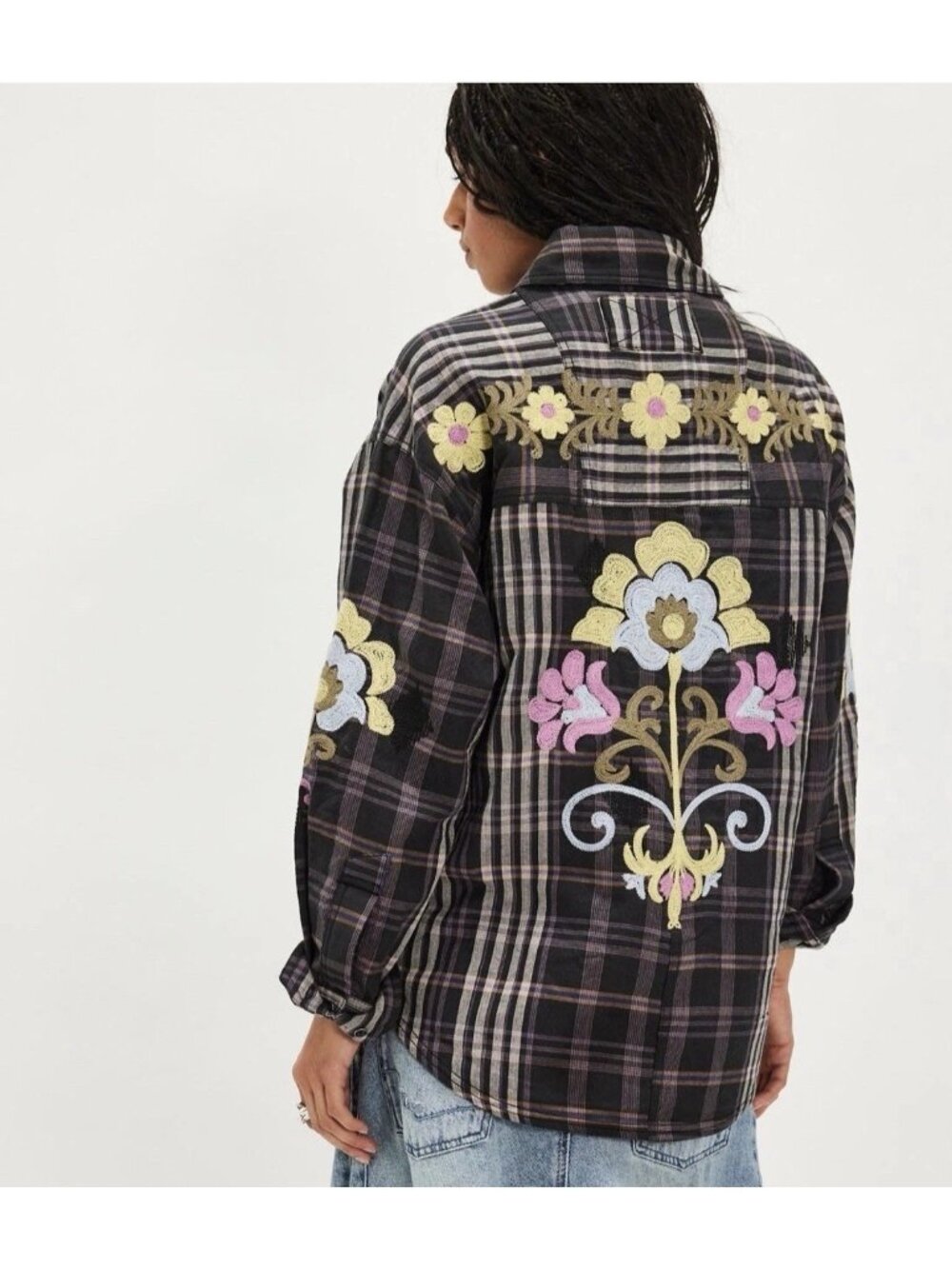 Free People Embroidered Sashiko Button Down Shirt Festival Country Womens XS